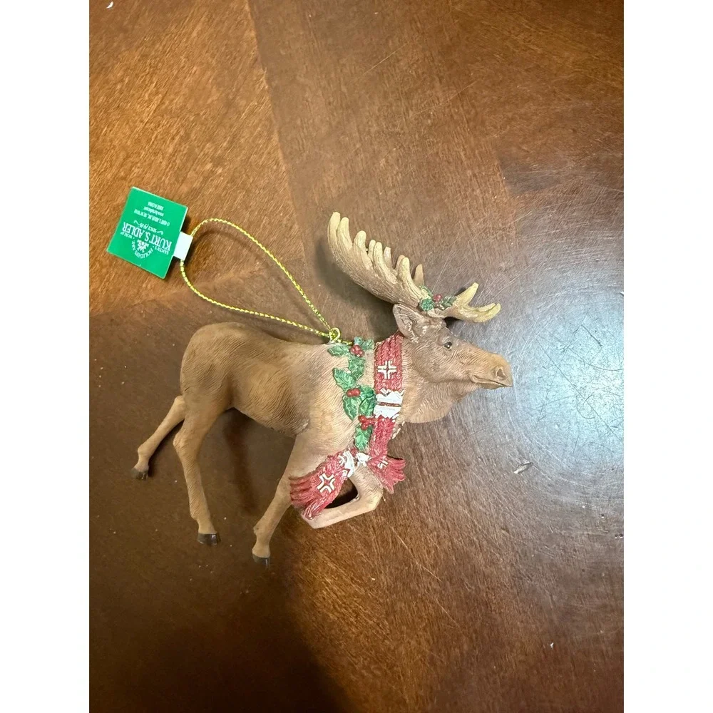 Kurt Adler Moose Christmas Ornament Festive Scarf Holly Berries‎ Hanging